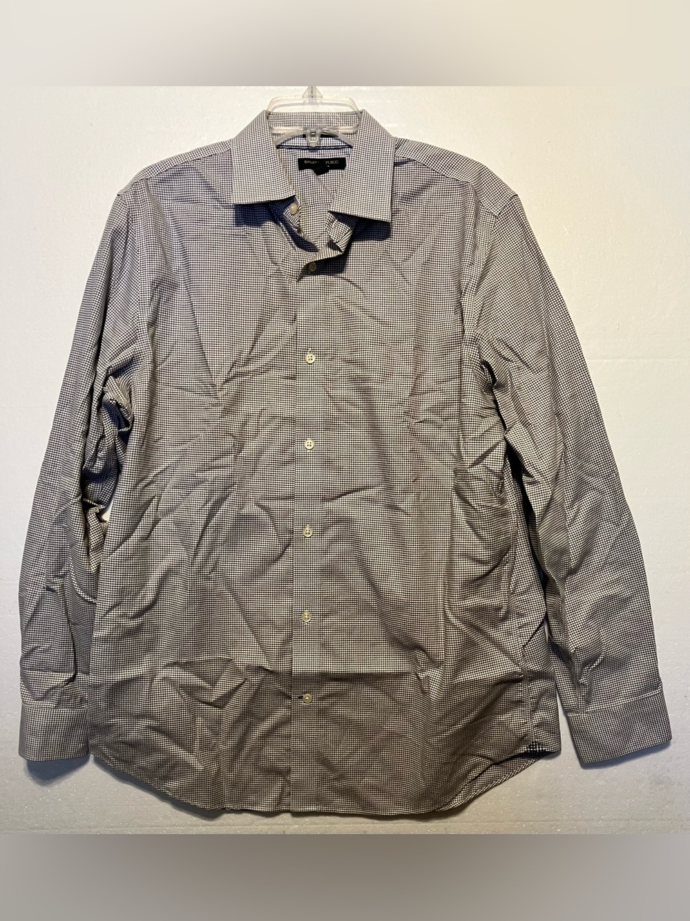 Men's Banana Republic Slim Fit L Grey Micro-Check Dress Shirt